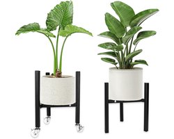 Verstelbare zwarte plantenstandaard met wielen - Modern decoratief - Voor binnen en buiten