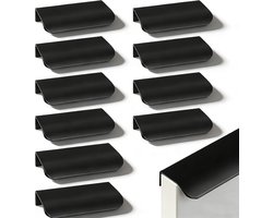 Verstevig je meubels met 10 Stuks Verborgen Meubelhandgrepen - Gebogen Ontwerp, Platte Keukenhandgrepen van Aluminium voor Keukenkasten, Kledingkasten en Lades (Zwart, 80mm)