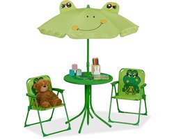 Verte Kinder Picknicktafel - Kindertuinmeubelset met Parasol - Lieveheersbeestje - 2 Klapstoelen en Een Tafel - Kamperen - Kindertuinmeubelset - Groen