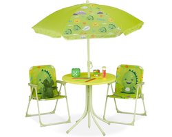 Verte Kinder Picknicktafel - Tuinset voor Kinderen - Kinderset met Parasol - Voorbeeldontwerp - Tafel & Kinderstoelen - Kamperen & Tuin - Groen