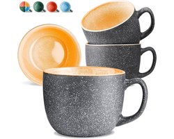Verte Koffiemok - Keramische Koffiekopjes - Dik Steengoed - Mokken met Handgemaakt Reactief Email - Blijft Lang Warm - Geel - Set van 4 - 350 ml
