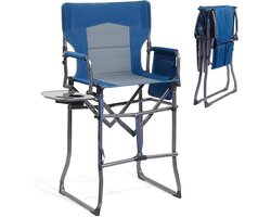 Verte Makeup Chair - Regionale Stoel - Hoog - Opvouwbaar - Opvouwbare Make-Upstoel - Draagvermogen 160 kg met Bijzettafeltje en Zijvak - Make-Upstoel voor Visagisten - Sportevenementen - Barstoel - Blauw - Zithoogte 78 cm