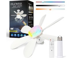 Verte Plafondventilator met lamp - afstandsbediening, 40 W - RGB kristallen afdekking - Stille Plafondventilator - 6 vleugels - Energy Label A+++