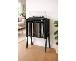 Verte Platenspeler Meubel -Platenkast – Voor Platenspeler en Vinylplaten – Ontwerp van Hout - MDF en Metaal – Zwart – 66 x 39,5 CM