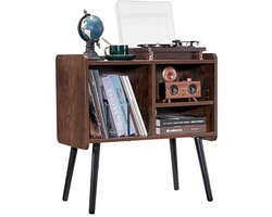 Verte - Platenspeler Meubel - Platenspeler-Standaard – Standaard voor Maximaal 100 Platen – Vintage Platenkast met Uitneembare Planken – Platenspeler-Tafel met Verstelbare Hoogte voor de Woonkamer – Slaapkamer – Bruin