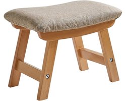 Verte Voetenbankje - Houten Voetenbankje - Gestoffeerd Stoeltje met Afneembare Hoes - 4 Beukenhouten Poten - Naturel Poten - Beige Kussen