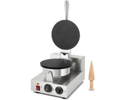 VERTES Wafelijzer, ijshoorntjesmaker, 24 stuks per uur, hoorntjes inbegrepen, instelbare temperatuur van 0°-300°C, timer, teflon gecoat, gietijzeren hoorntjesmaker met roestvrijstalen behuizing, 1000 W