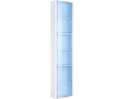 Verticale badkamerhulpkast met 3 deuren en 5 planken, polypropyleen kunststof, blauw, 22 x 11 x 90 cm