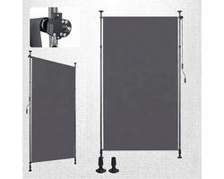 Verticale buitenzonwering met klembevestiging, uitschuifbaar, montage zonder boren, zicht- en windbescherming voor balkon en terras, weerbestendig, antracietkleurig, met handzwengel, 120 x 270 cm