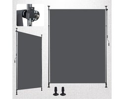 Verticale buitenzonwering met klembevestiging, uitschuifbaar, montage zonder boren, zicht- en windbescherming voor balkon en terras, weerbestendig, antracietkleurig, met handzwengel, 150 x 270 cm