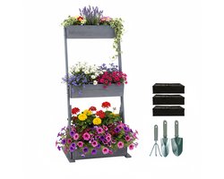 Verticale plantenbak - 3 bakken - 60x140x50 cm - grijs