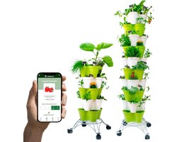 Verticale tuin voor balkon of terras - Compact en stevig - Slim irrigatiesysteem - Digitale assistent - Complete tuinset - Poty. hydrocultuur systeem