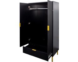 Verticale tweedelige kast met 1 lade PVC MDF + PB MDF metalen poten lade kledingstang praktisch opbergruimte Zwart 90x55x180 cm