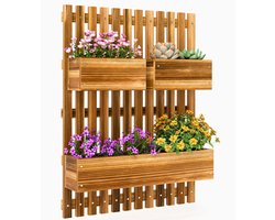Verticale Wandplantenbak Hout – 3 Verstelbare Bloembakken – 60x16x80 cm – Balkon Plantenrek met Latwerk – Voor Tuin, Balkon & Terras