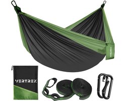 Vertrex Hammock Pro Hangmat met Band en Karabijnhaak voor hangmatten - 270 x 140 cm - Max 200 kg - Groen/Zwart