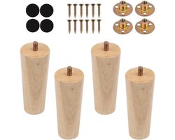 Vervangende 5 inch houten meubelpootjes, 4 stuks, modern mid-century design met rubberen mat en M4 schroeven voor banken en kasten