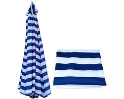 Vervangende parasolkap voor de tuin (3 m) Vervangende parasolkop voor 8 armen, vervangende canvas parasolhoes, voor terras/tuin/zwembad/zwevende parasol - Blauw en wit