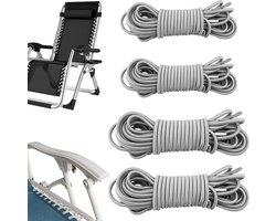 Vervangende rubberen koorden voor tuinligbedden, reparatieset met 4 stuks, grijs, 2 x 2,2 meter en 2 x 1,4 meter, ideaal voor outdoormeubels en slijtageherstel