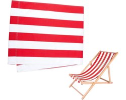 Vervangende Stof voor Stoel - Zonnebed Stof - Strand Lounger Stof - Opvouwbare Stoel Stof Rood en Witte Gestreepte Oxford Canvas voor Zwembad Zonnebaden - 1.1x0.4m