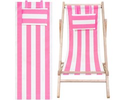 Vervangende stof voor strandstoel met kussen - Roze en witte strepen