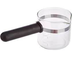 Vervangende universele koffiekan met lang plastic handvat, 85 cm hoog en 86 cm diameter, voor 4-6 kopjes, zwart glas en kunststof.
