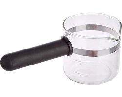 Vervangende universele koffiekan met lang plastic handvat, 85 cm hoog en 86 cm diameter, voor 4-6 kopjes, zwart glas en kunststof.