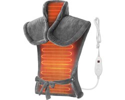 Verwarmde Schouder Rug Kussens - Pijn Verlichting - Automatische Uitschakeling - Groot Formaat 60x90 cm - 6 Warmtestanden - Wasbaar Flanel - Grijs - Kerstcadeau Idee - Oververhitting Bescherming