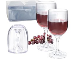 Verwijderbare Camping Wijn Glazen - 2 Stuks PET - 200ml Draagbare Rode Wijn Glazen met Tas en Praktische Doos - Voor Feestjes, Reizen, Kamperen, Picknicks