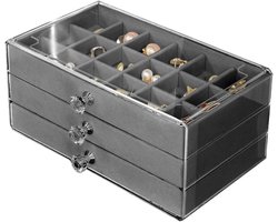 Verzamelbox Stenen - Vitrine Opbergdoos - Collectie Presenteren - Verstelbare Vakken - 18 Roosters Per Niveau - Zwart