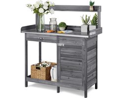 Verzinkt Werkblad Plantentafel voor Tuin en Balkon - Weerbestendige Houten Bloementafel met Onderkast en Planken