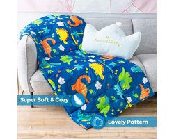 Verzwaarde kinderdeken - 23 kg - 90 x 120 cm - Natuurlijke katoenen deken - Blauwe dinosaurus - Kinderen en tieners - Veilige glazen kralen
