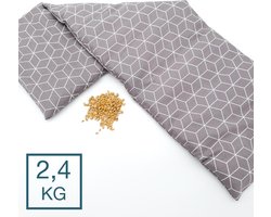 Verzwaringskussen Met Pit! - 2 binnenzakken - Wasbare hoes - 2.4 kg - Made in NL/BE - Tevens warmtekussen en coldpack - Fijne diepe druk - Donker Grijs Grafisch