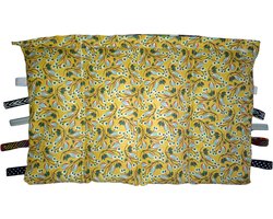 Verzwaringskussen -verzwaardekussen oker geel bloem met friemels