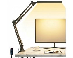 Vesfy LED Bureaulamp met Klem - Dimbaar - 3 Lichtkleuren & 10 Helderheidsniveaus - Verstelbare Leeslamp voor Bureau & Werkplek