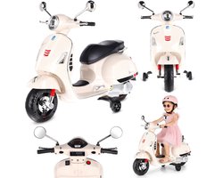 Vespa Elektrische Kinderscooter, kindermotorfiets met plastic wielen en stoel, MP3-speler, USD MicroSD AUX-aansluiting (Wit - zonder kistje)