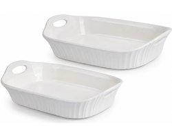 Vessia ovenschalen set - 2x - 31 en 35 cm - porselein - wit - rechthoek