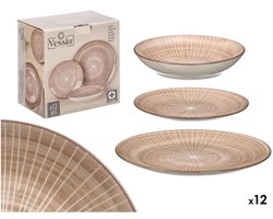 Vessia Servies set Zakynthos - 12 delig - bruin - porselein - 4 personen - gestreept