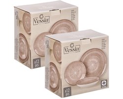 Vessia Servies set Zakynthos - 24 delig - bruin - porselein - 8 personen - gestreept
