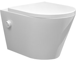 Vesta wandcloset rimless met bidetkraan koud water met Shade slim toiletzitting mat wit