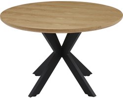Vestland Eiken Eettafel Rond – 130 cm – Geschikt voor 5 - 6 Personen – Spinpoot Metaal - Industrieel Design
