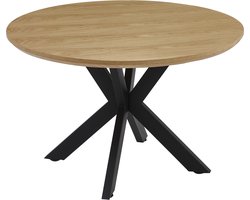 Vestland Eiken Eettafel Rond – 140 cm – Geschikt voor 6 - 7 Personen – Spinpoot Metaal - Industrieel Design