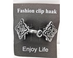 Vestsluiting - clip met haakje - Keltische Vierkant - voor - vest - sjaal - omslagdoek in kleur antiek zilver look.