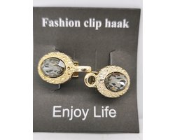 Vestsluiting - clip met haakje - ovaal kristal - voor - vest - sjaal - omslagdoek in kleur goud.