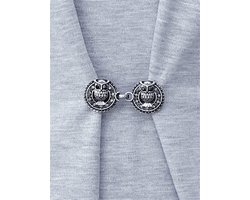 Vestsluiting - clip met haakje, Uil met zwarte strass steentjes , voor vest, sjaal of omslagdoek in kleur antiek zilver look.