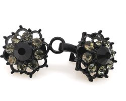 Vestsluiting - clip met haakje - zwart-rozet met kristal, voor vest, sjaal of omslagdoek.