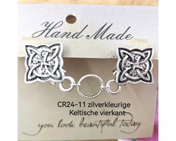 Vestsluiting - clip - vierkant - Keltische klaver cirkel symbool en - ring in midden - voor - vest - Gehaakt omslagdoek - sjaal - antiek zilverkleurig.