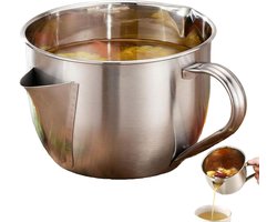 Vetafscheider met dubbele sproeier - Vetafscheider van hoogwaardig roestvrij staal - Vetafscheiderbeker - Vetafscheider van 1 liter met handvat - Geschikt voor soepen en stoofschotels (deksel niet inbegrepen)