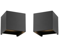 Vevio LED Wandlamp Buiten Up/Down 2 stuks – 6 W – 60 lm per stuk – 3000 K – IP65 – Zwart aluminium – 10×10×10 cm – Verstelbare bundel – Zonder sensor