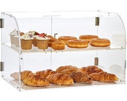 VEVOR 2-Laags Gebaksvitrine, CommerciëLe Bakkerijvitrine 558 X 356 X 356 Mm, Acrylvitrine met Stevige Dubbele Scharnieren, Bakkerij-Patisserievitrine voor Donutbagels, Cakes, Koekjes Enz