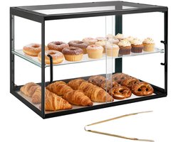 VEVOR 2-Laags Gebaksvitrine, Commerciële Bakkerijvitrine van Transparant Acryl, Toonbankvitrine met Schuifdeur en Verwijderbare Tussenschotten voor Koekjes, Desserts en Donuts, 550 X 385 X 390 mm Zwart